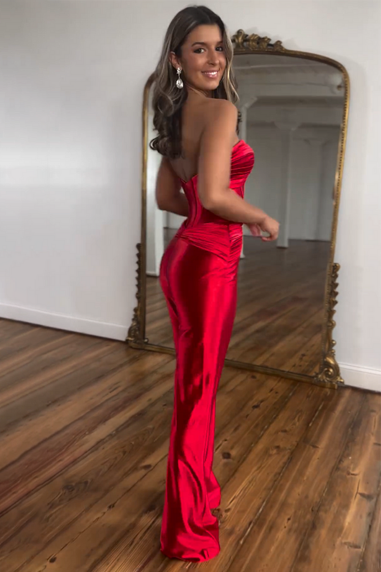 Terry | Strapless Corset Jumpsuit with Twisted Detail and Front Cutout Red/Green/Black