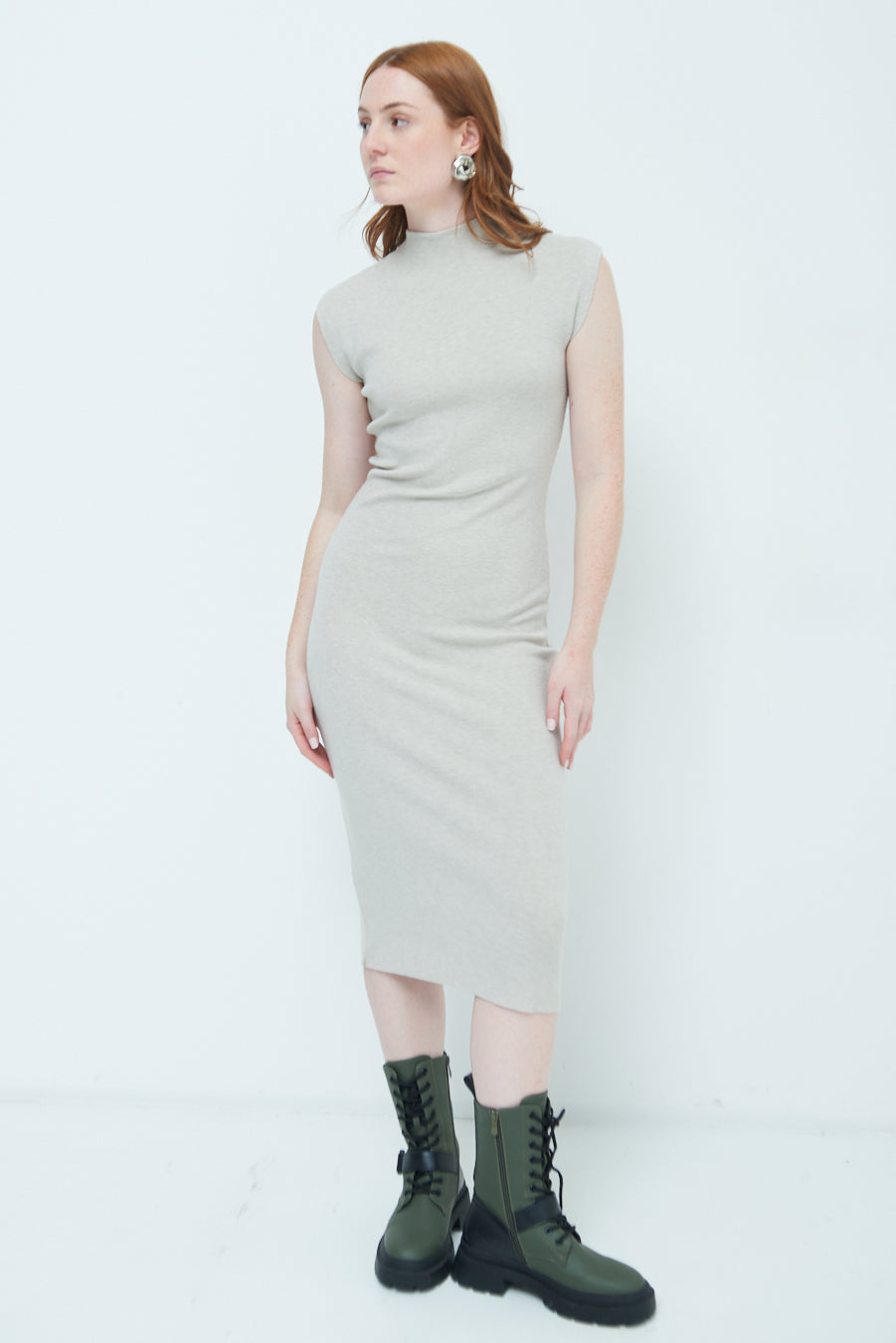 Cherry-Ann | Sleeveless Mock-Neck Midi Dress