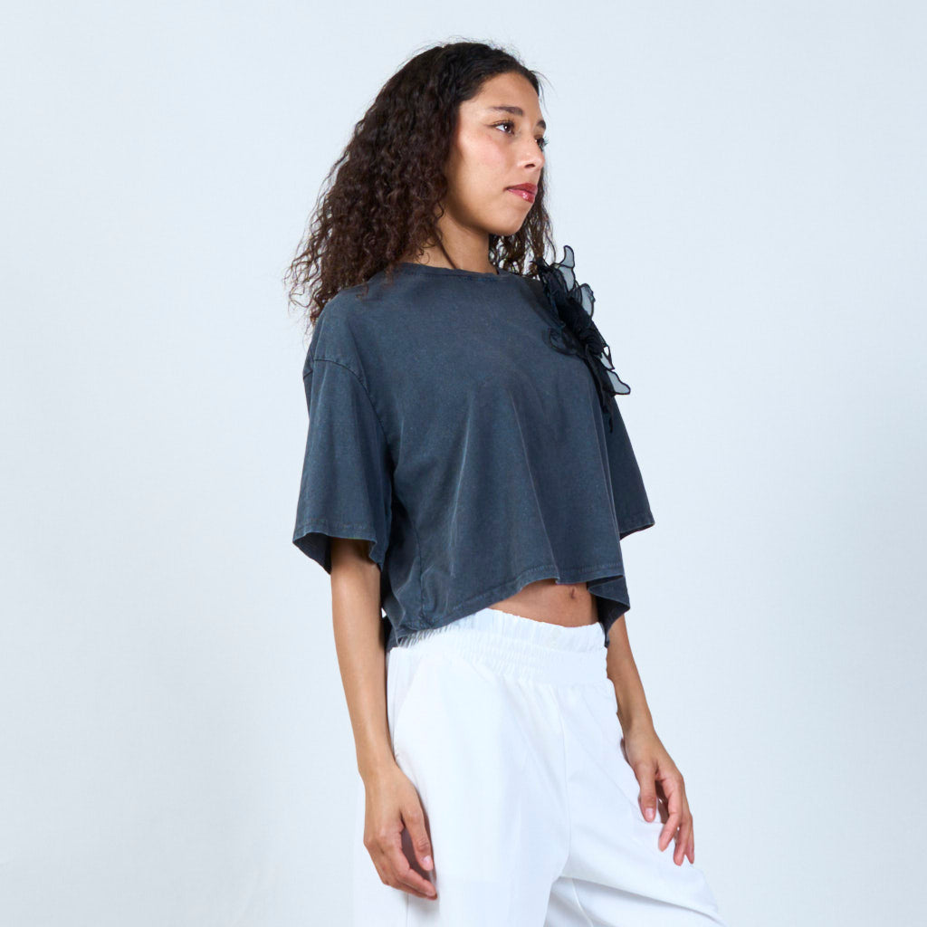 Hanny | Black Wash T-shirt Floral Overlay