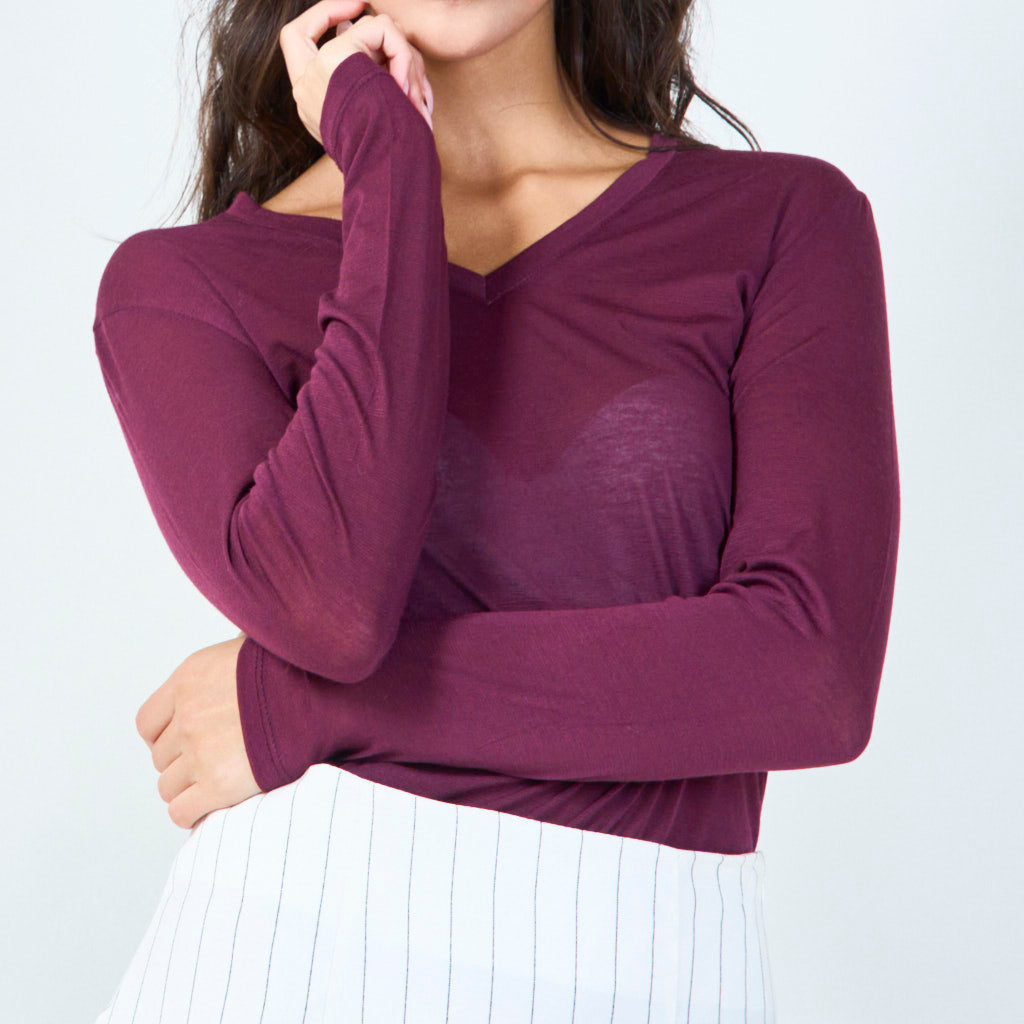 Gia | Basic V-neck Long-sleeve Top