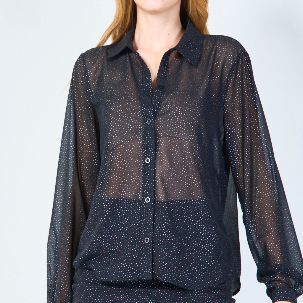 Hella | Sheer Button-up Blouse with Polka Dot Accents