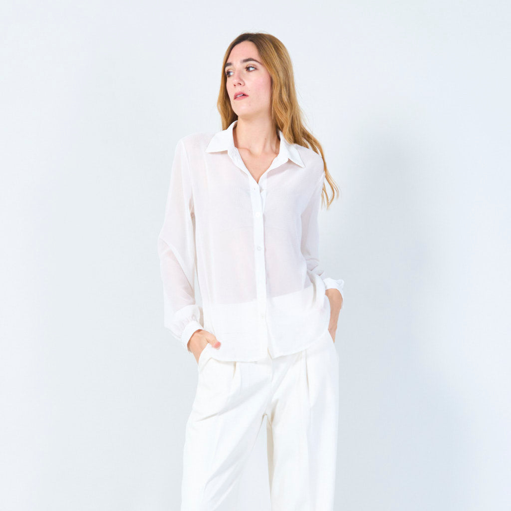Hella | Sheer Button-up Blouse with Polka Dot Accents