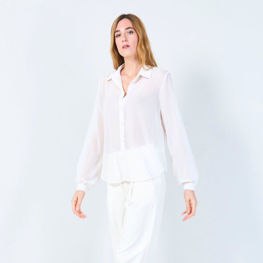 Hella | Sheer Button-up Blouse with Polka Dot Accents