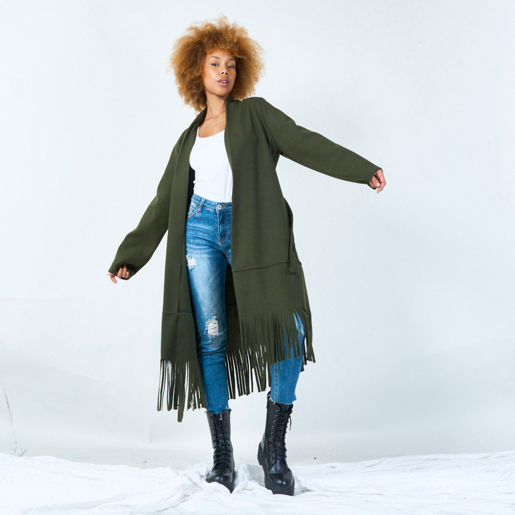Elly | Elegant Belted Coat With Fringe Hem
