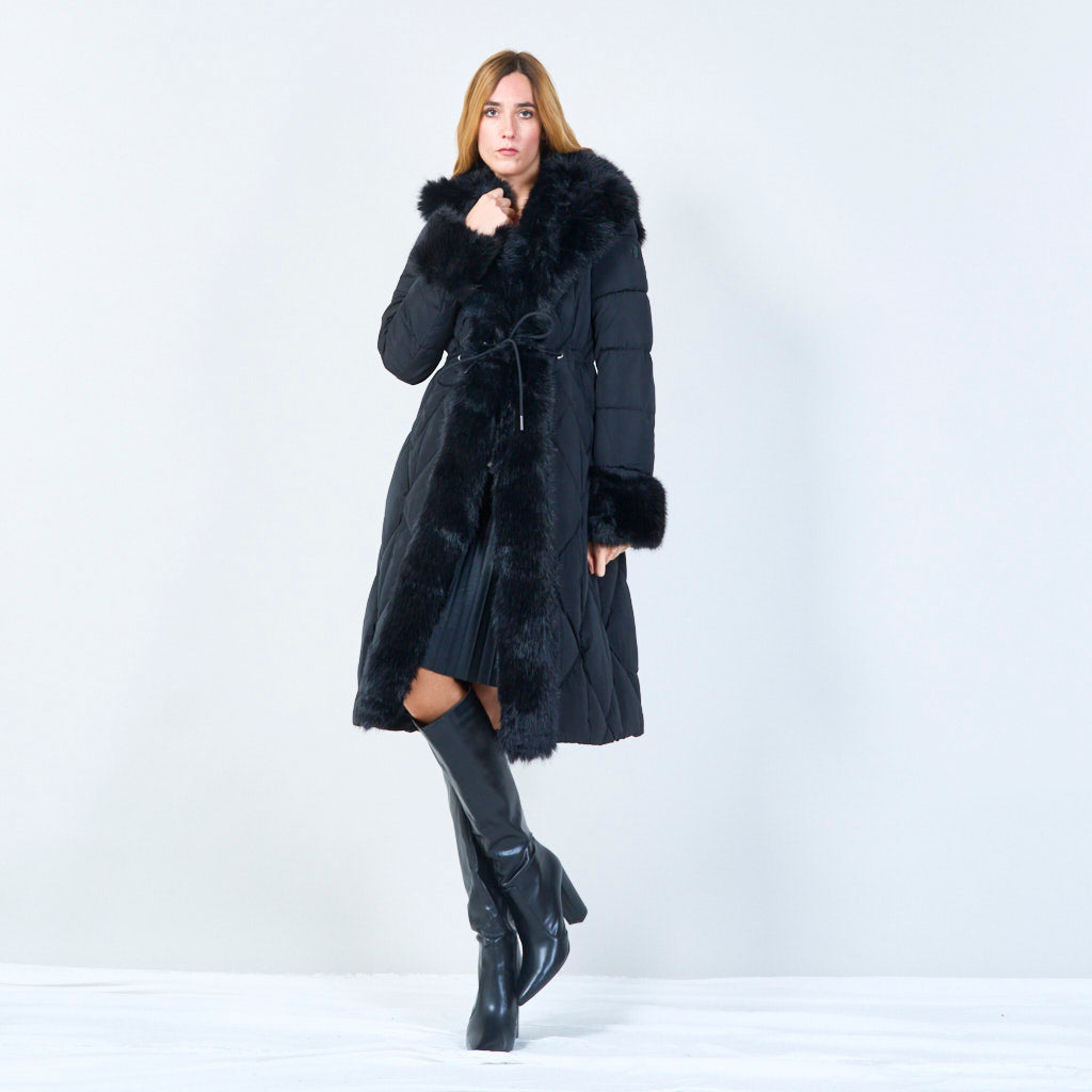 Sanny | Quilted Coat With Fur-trimmed Hood and Cuffs