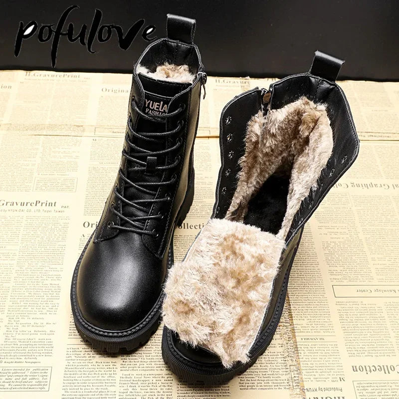 Delia | Black Leather Winter Boots