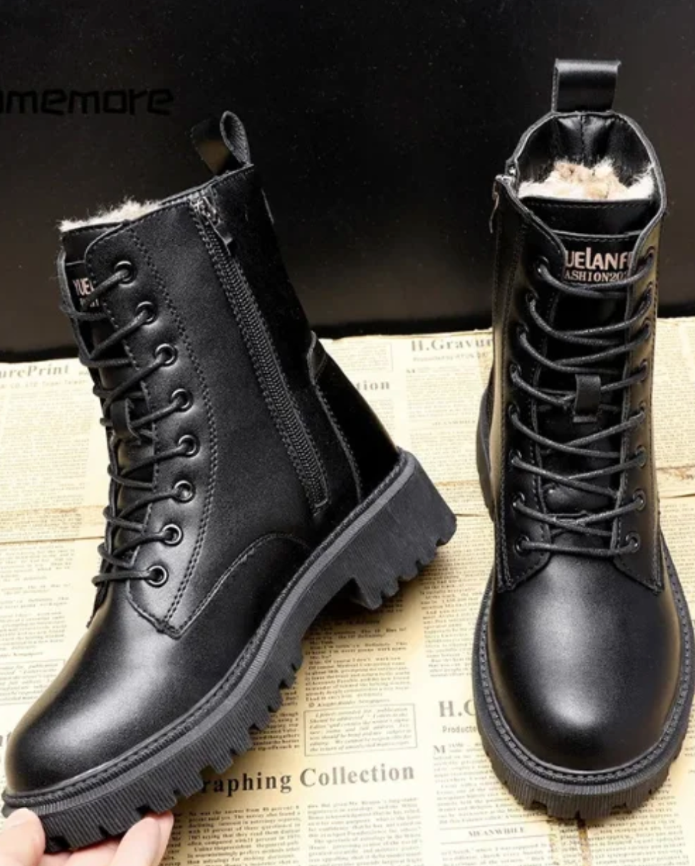 Delia | Black Leather Winter Boots