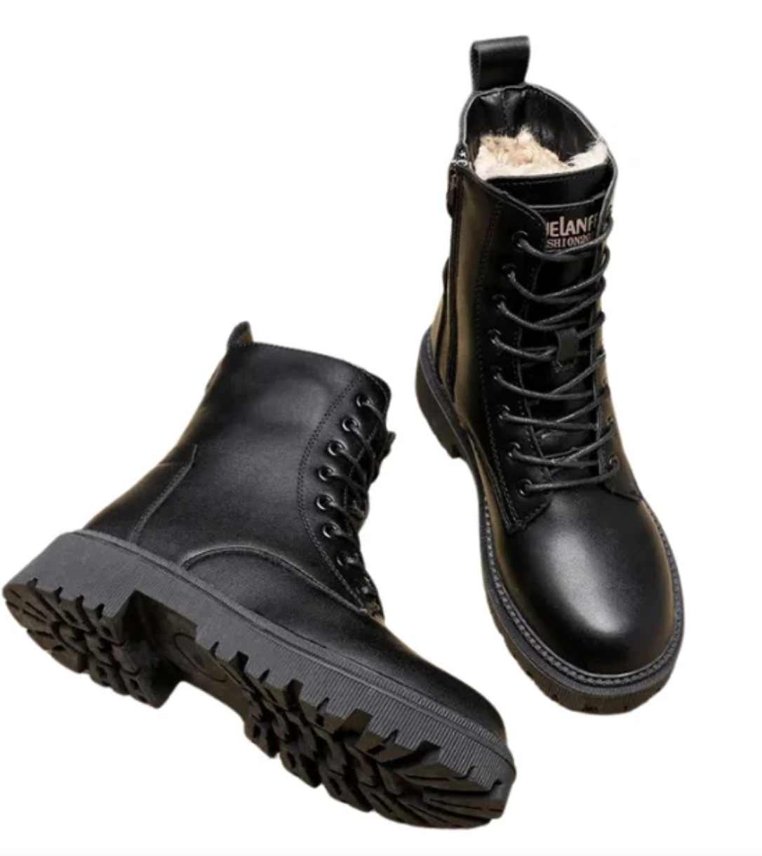 Delia | Black Leather Winter Boots