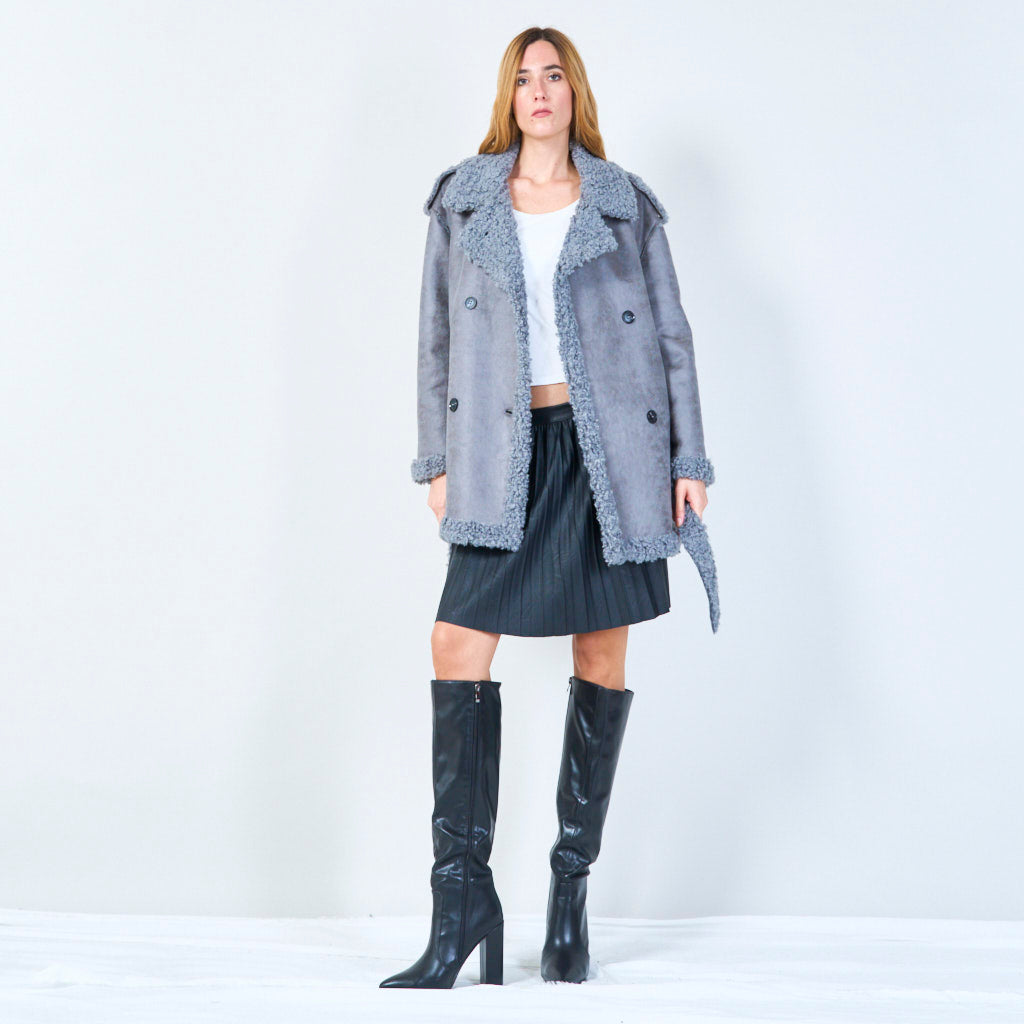 Shelley | Shearling-lined Belted Coat  oversized Lapels