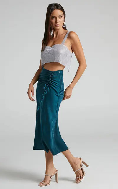 Eunice | Elegant Smaragd Green Half Long Skirt