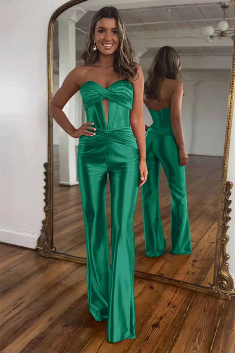 Terry | Strapless Corset Jumpsuit with Twisted Detail and Front Cutout Red/Green/Black