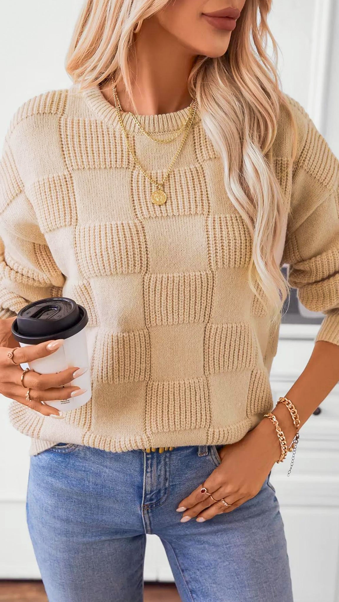Laura | Monochromatic Checkered Sweater