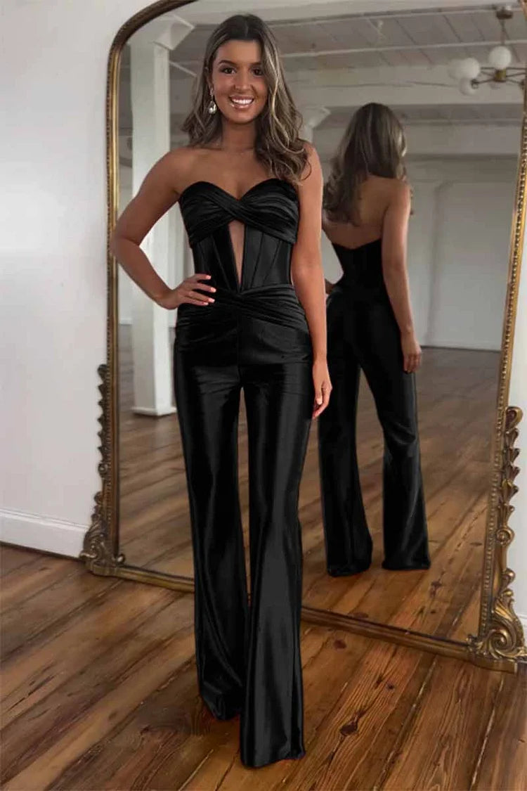 Terry | Strapless Corset Jumpsuit with Twisted Detail and Front Cutout Red/Green/Black