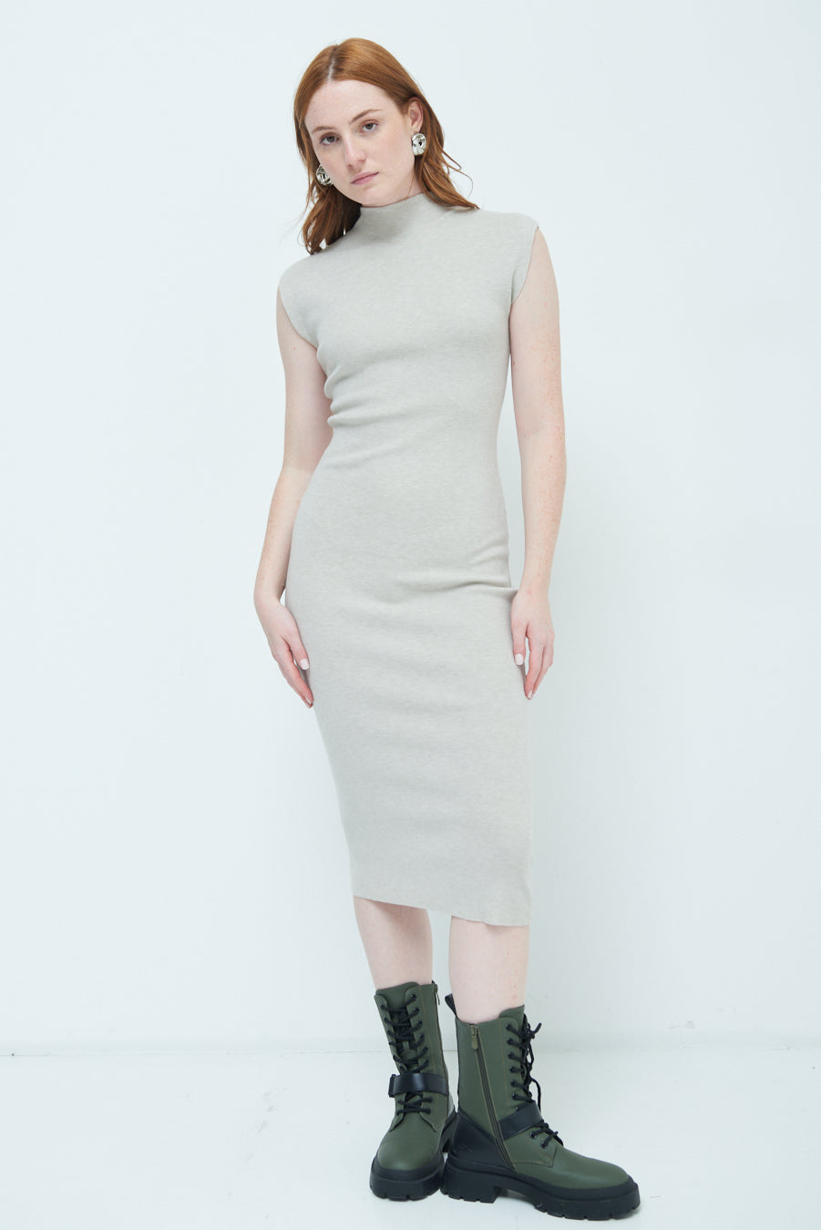Cherry-Ann | Sleeveless Mock-Neck Midi Dress