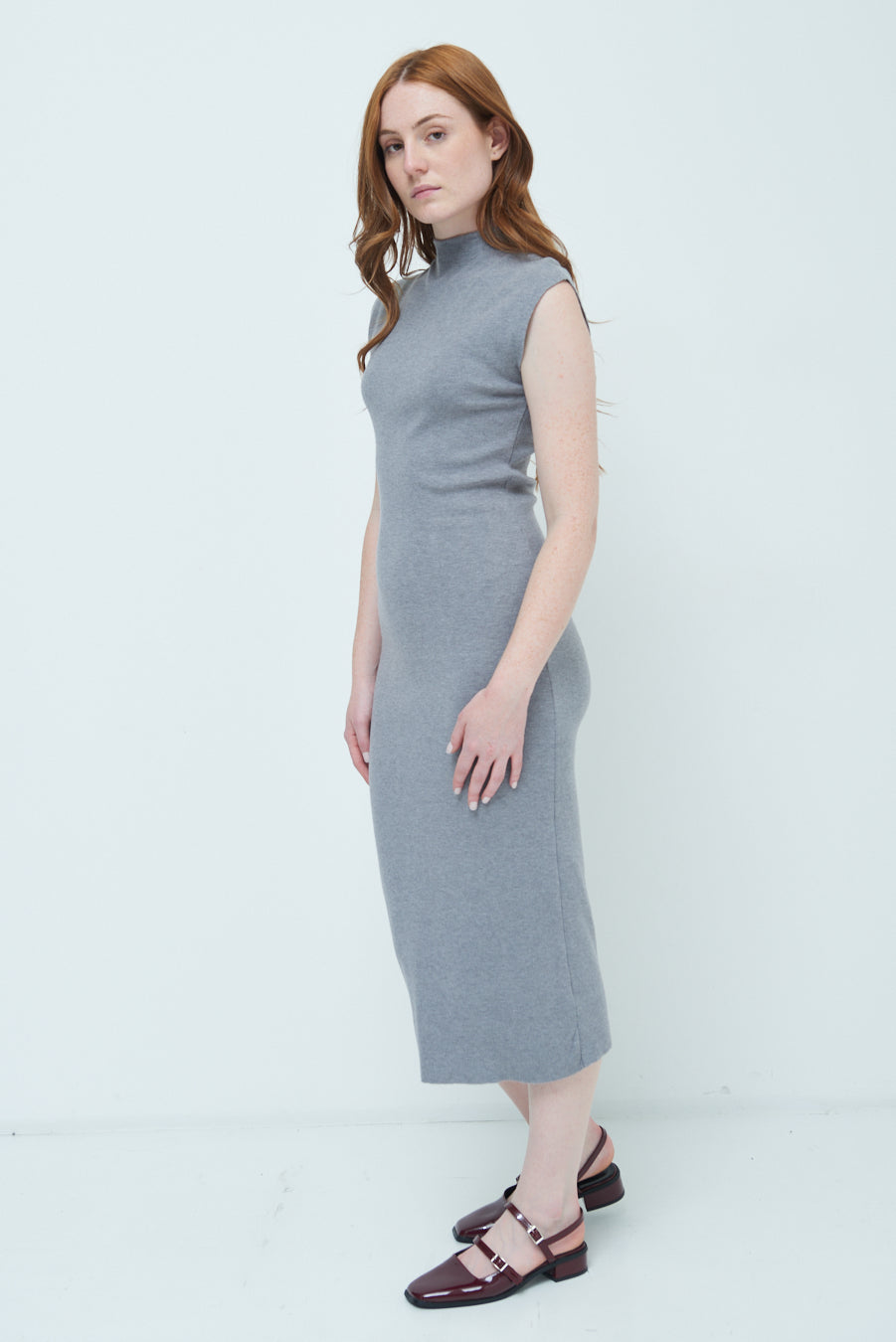Cherry-Ann | Sleeveless Mock-Neck Midi Dress