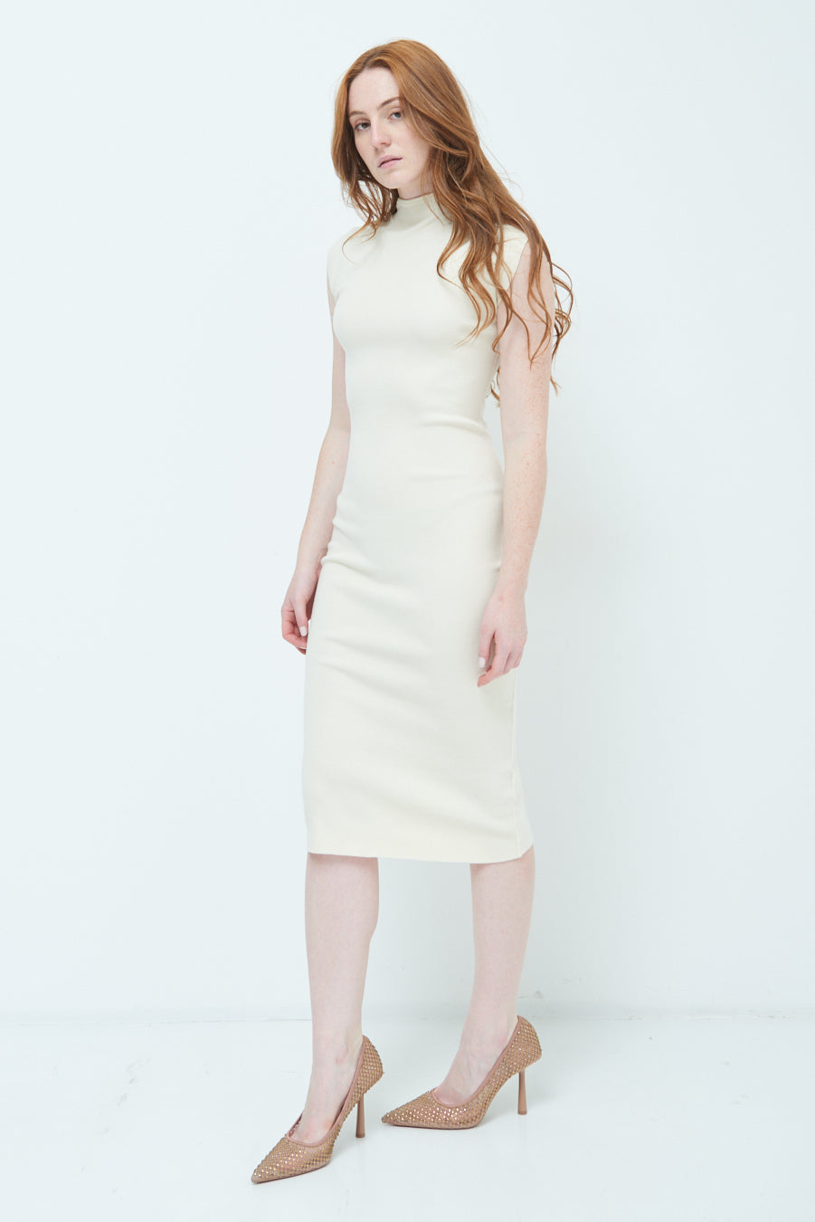 Cherry-Ann | Sleeveless Mock-Neck Midi Dress