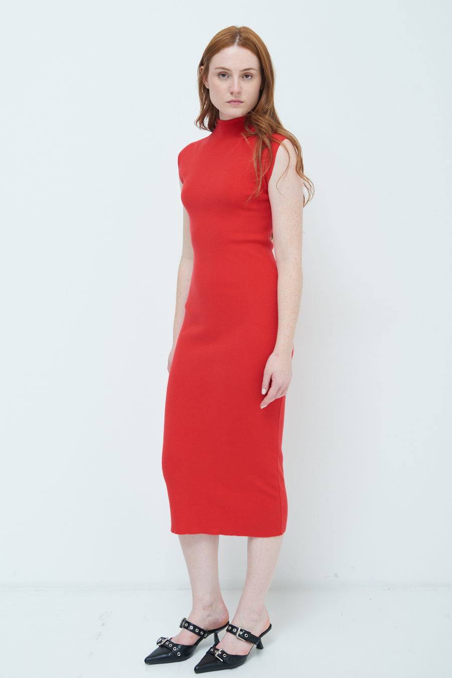 Cherry-Ann | Sleeveless Mock-Neck Midi Dress