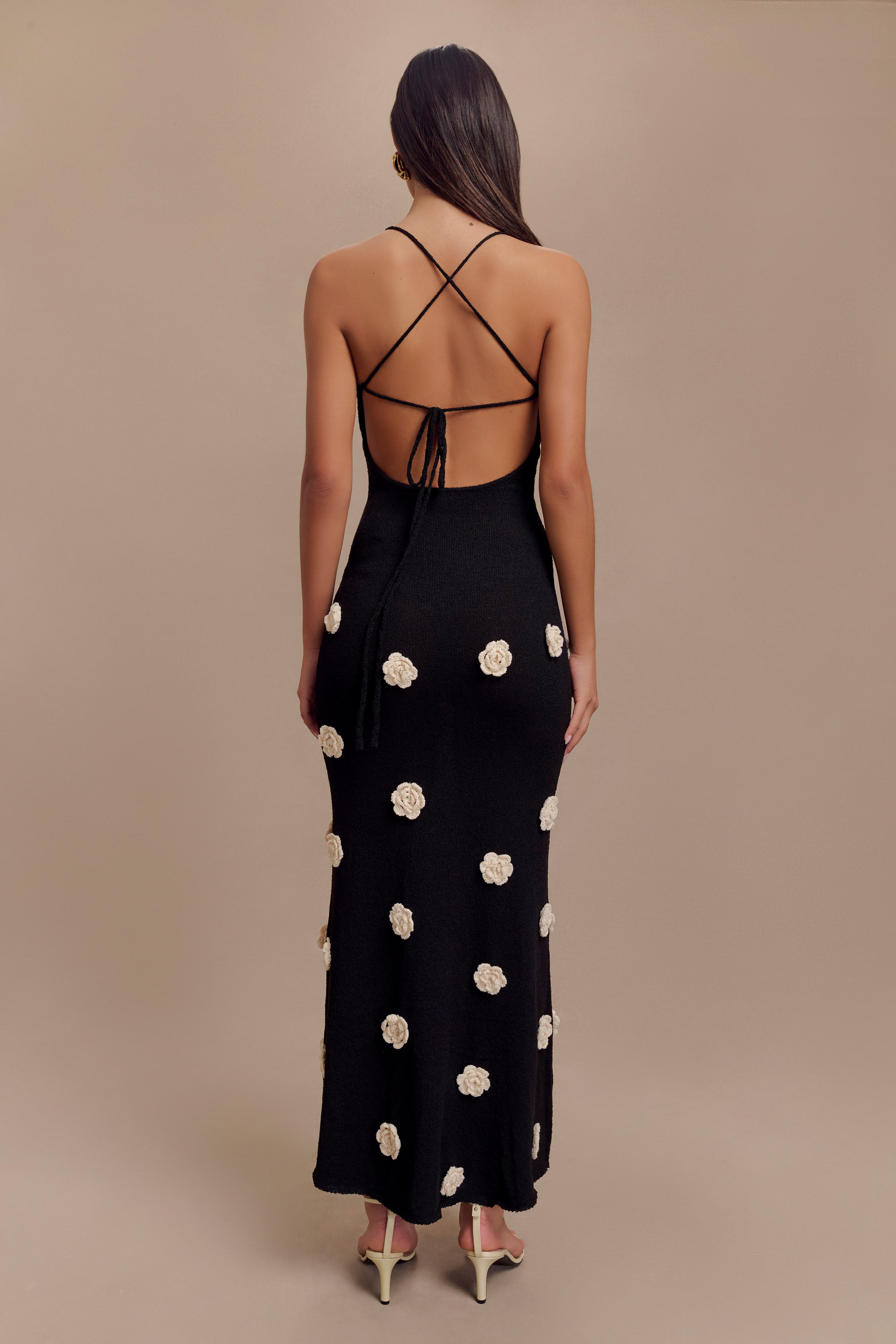 Kosheen |  Knit Maxi Dress With Flowers - Black/White