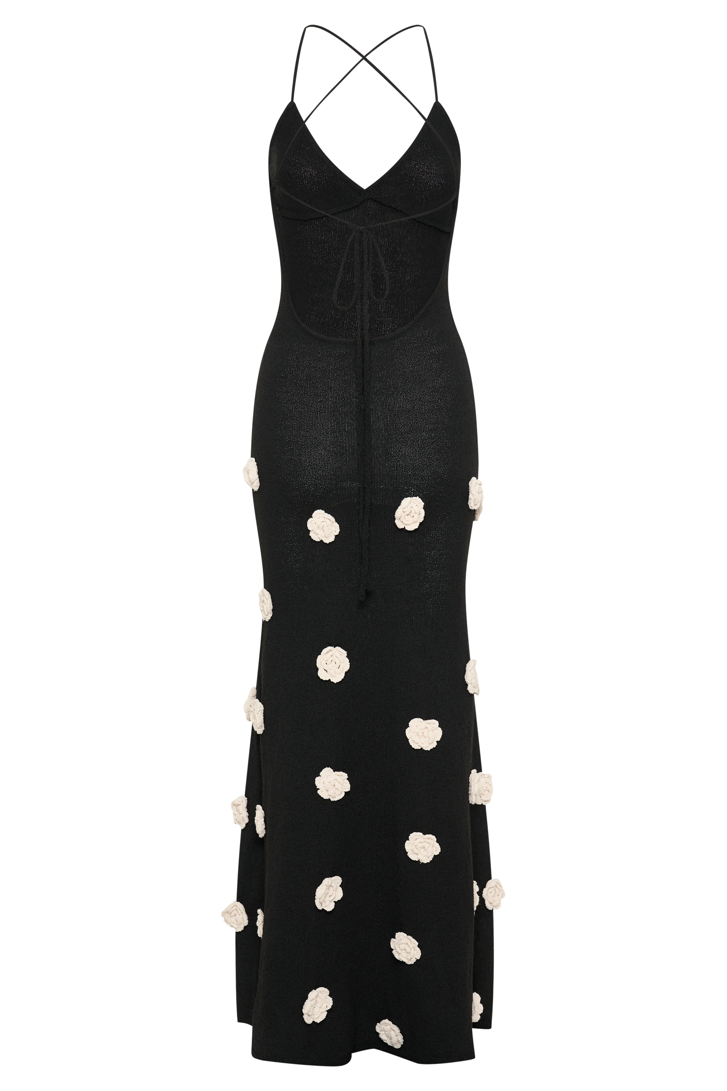 Kosheen |  Knit Maxi Dress With Flowers - Black/White