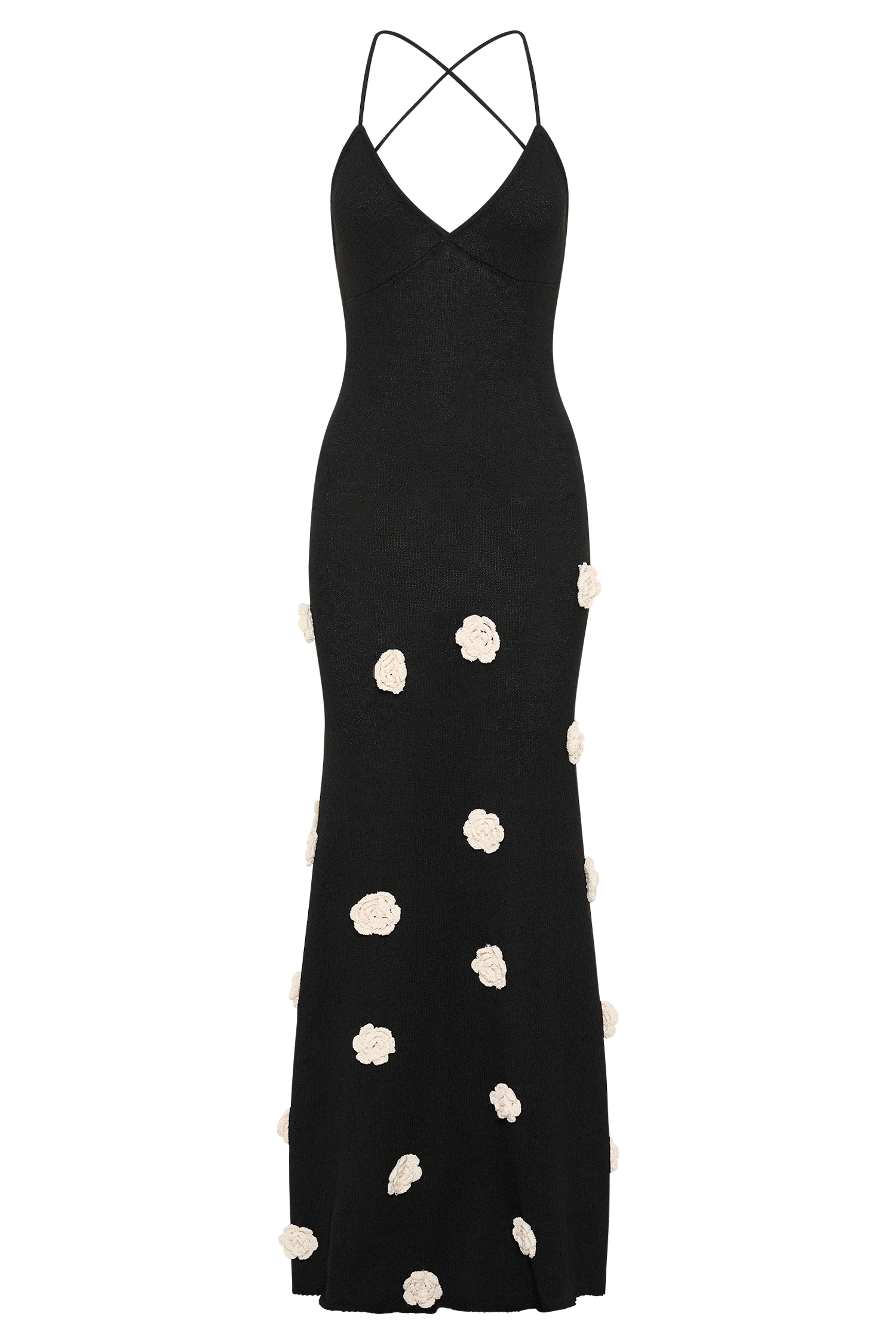 Kosheen |  Knit Maxi Dress With Flowers - Black/White