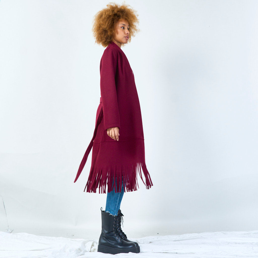 Elly | Elegant Belted Coat With Fringe Hem