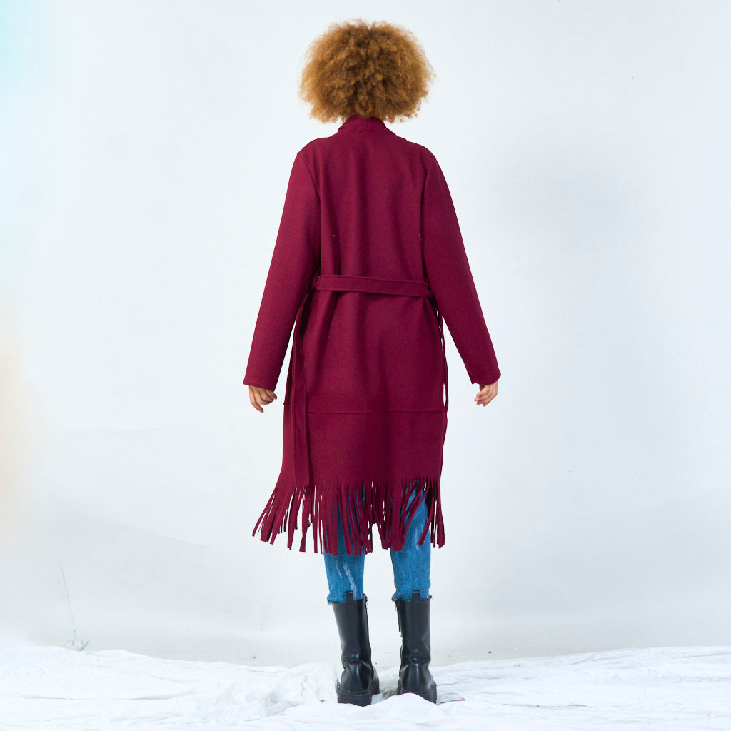 Elly | Elegant Belted Coat With Fringe Hem