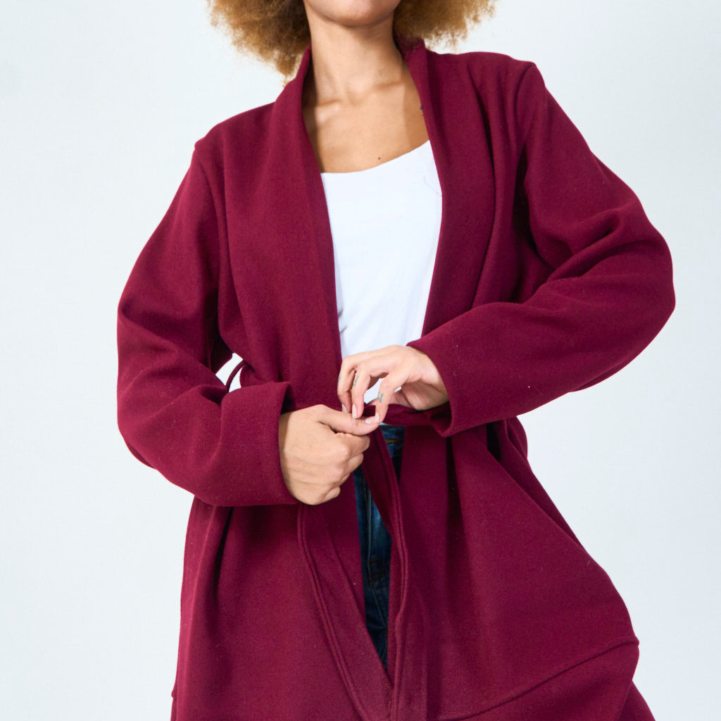Elly | Elegant Belted Coat With Fringe Hem