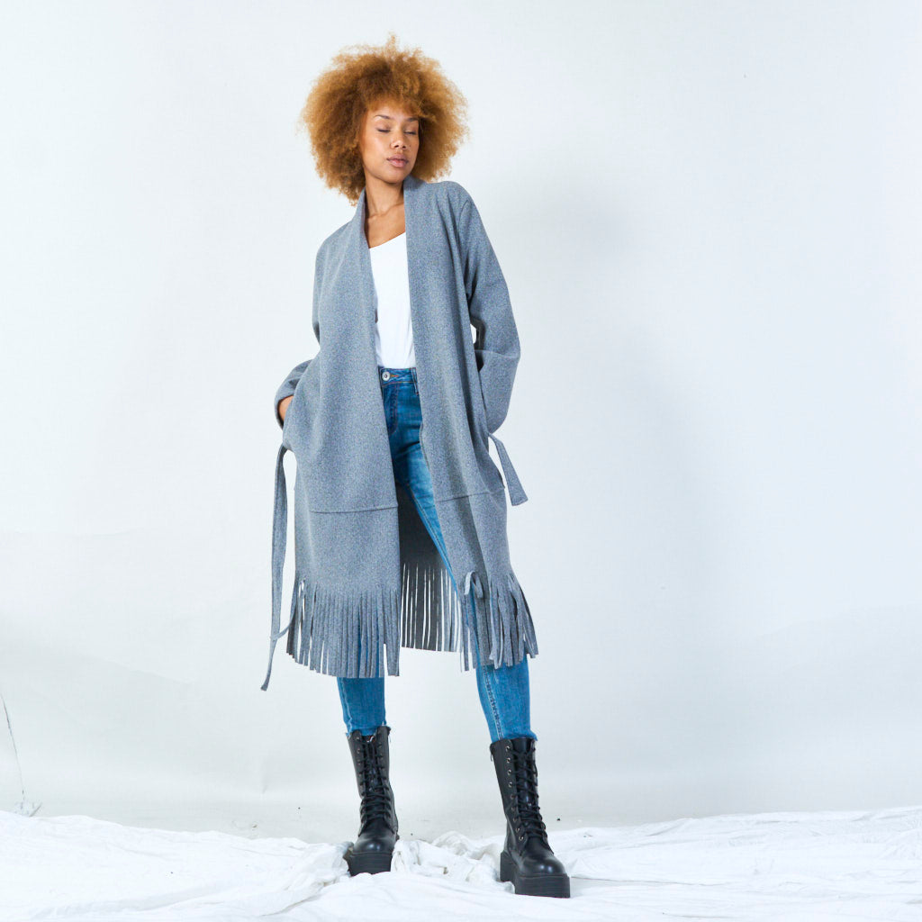 Elly | Elegant Belted Coat With Fringe Hem