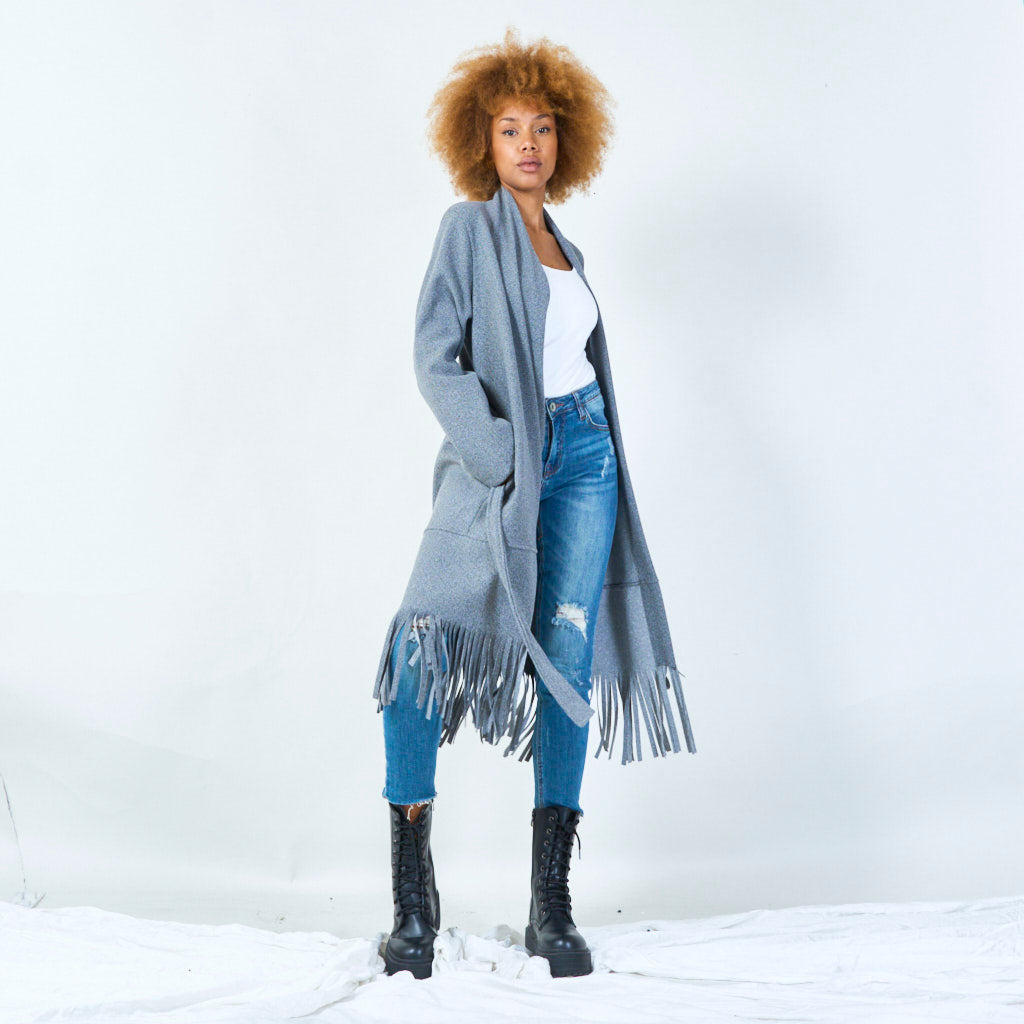 Elly | Elegant Belted Coat With Fringe Hem