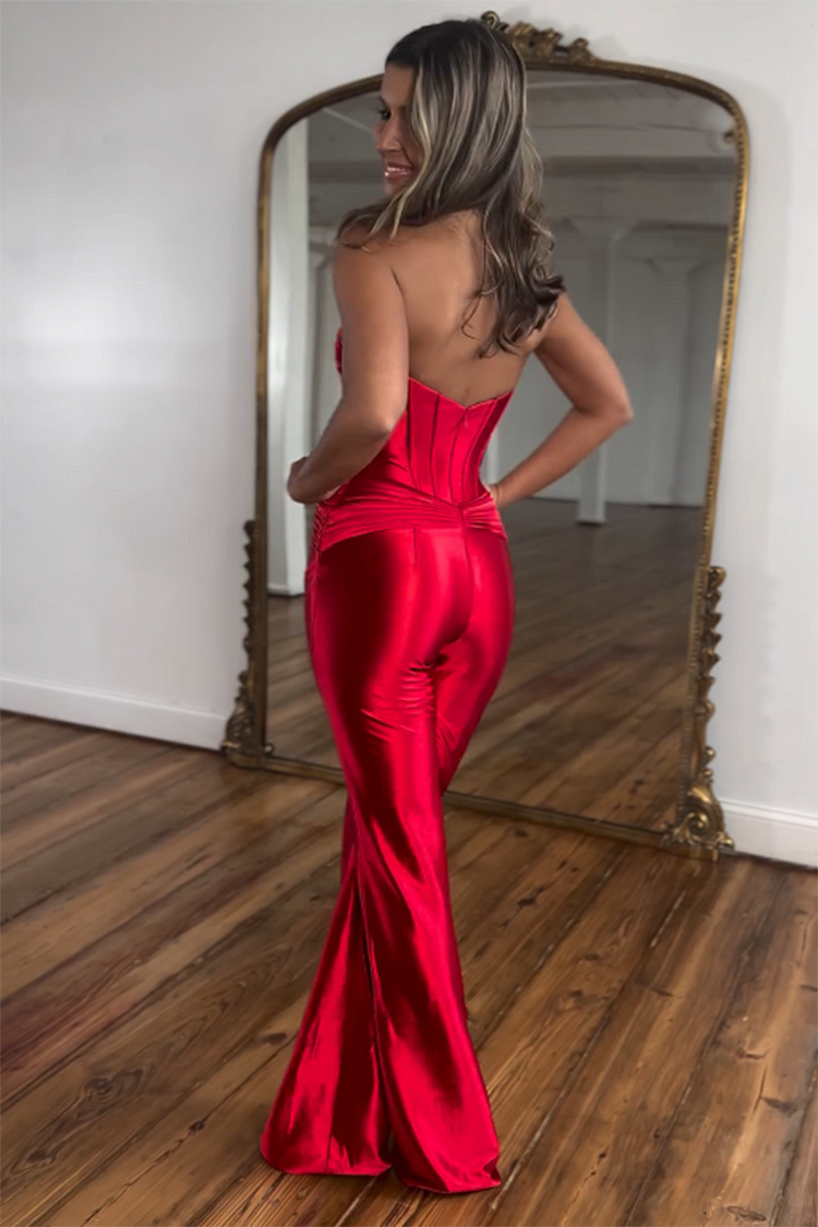 Terry | Strapless Corset Jumpsuit with Twisted Detail and Front Cutout Red/Green/Black