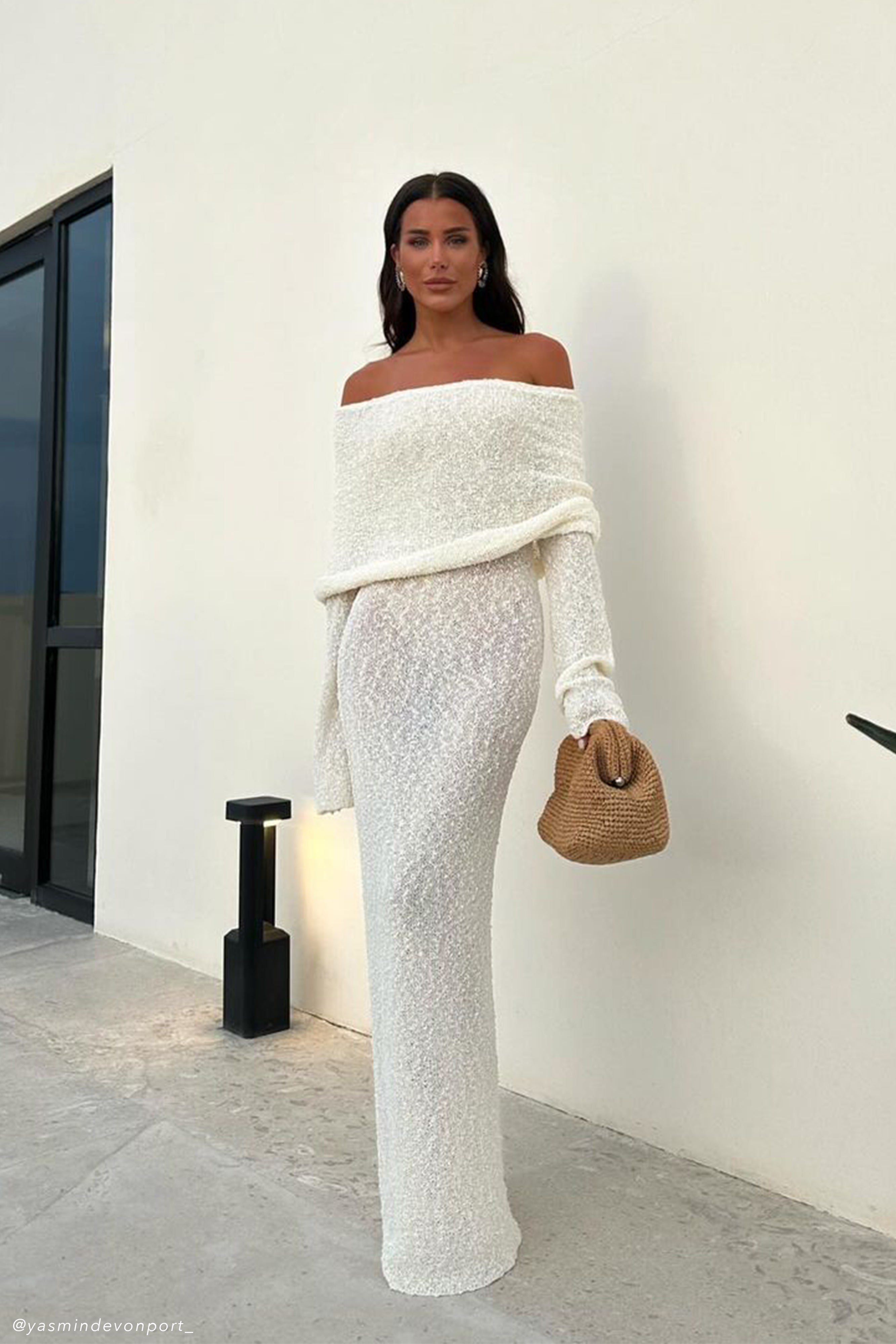 Mariana | Off Shoulder Boucle Maxi Dress - Ivory