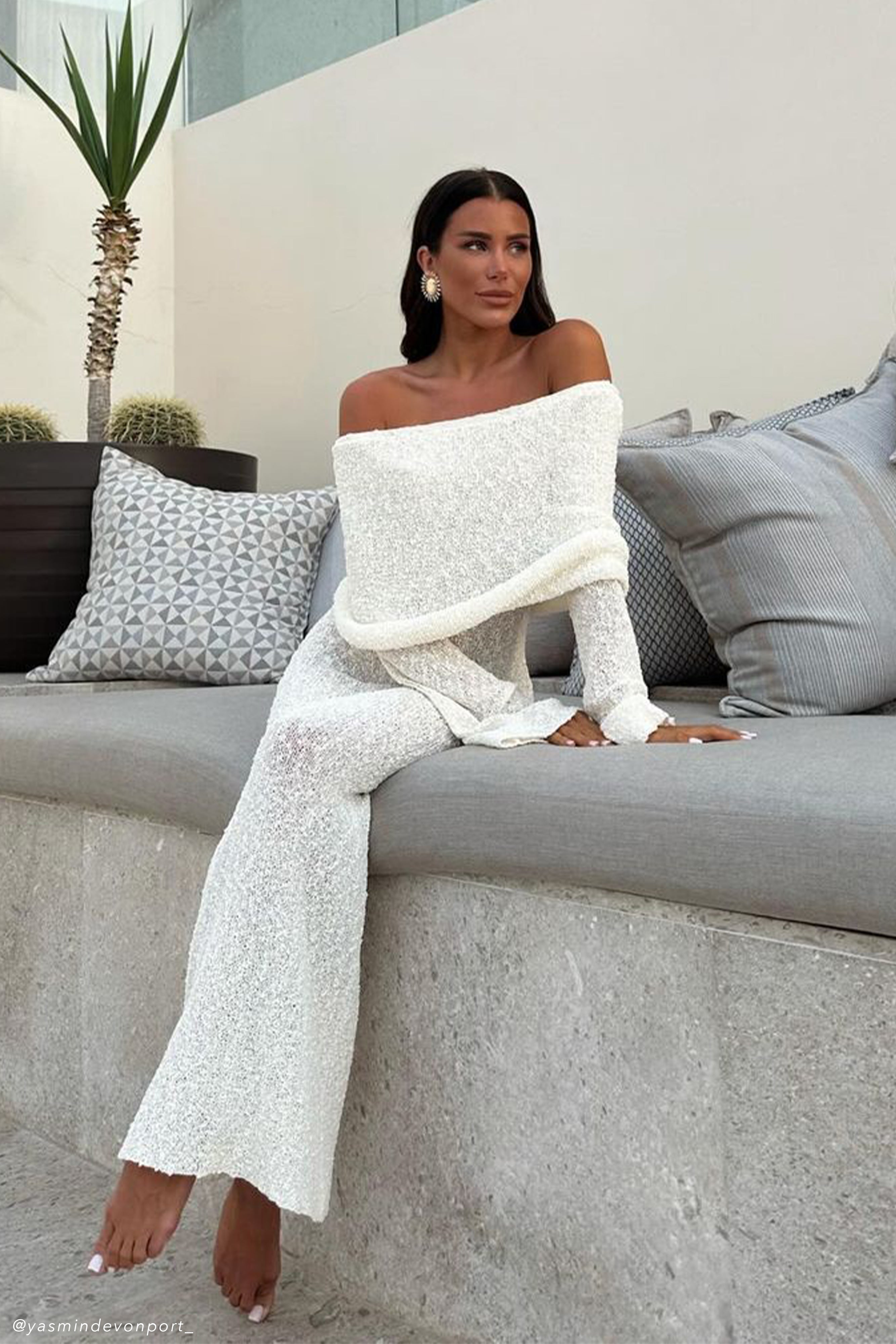 Mariana | Off Shoulder Boucle Maxi Dress - Ivory